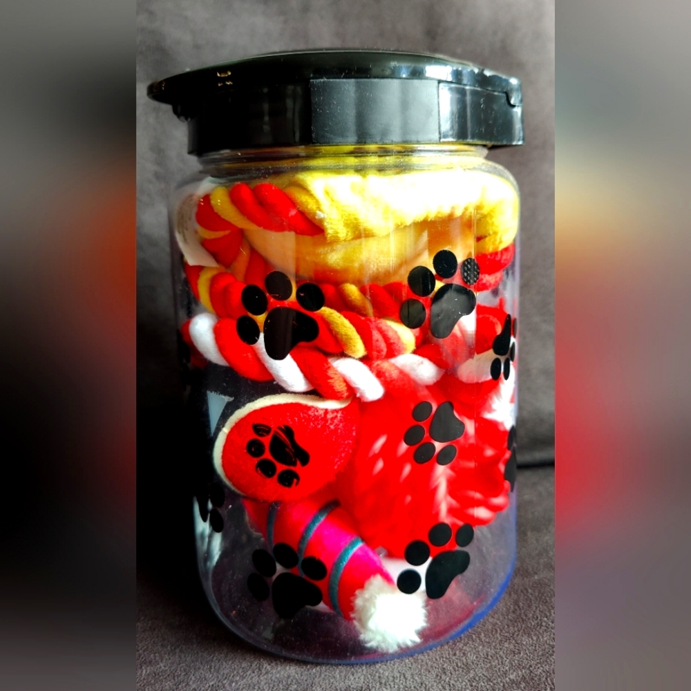Six Piece Set Of Dog Toys With Treat Jar